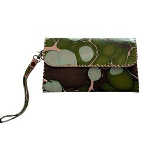 New Studio Caleidoscope Nancy Wallet In Marbled Leather Hand Painted Tri-fold